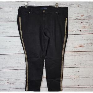 Denim 24/7 Mid-Rise Tapered Leg Stretch Jean Plus 22W Black Gold Bling NWOT